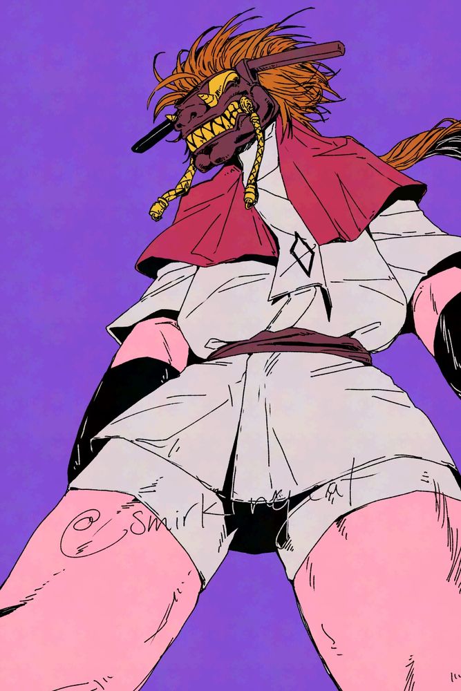 Fan art of Sujiroku Tenjinbashi from Power Instinct series, with his cool mask, and thicc thighs.
