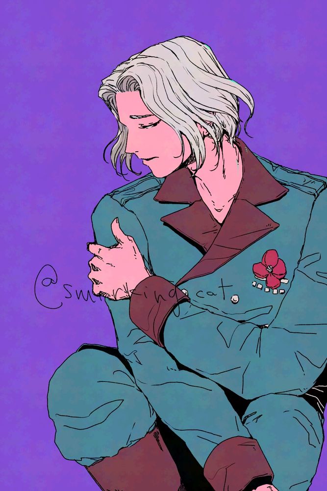 Fan art of Damian Shade from Power Instinct, looking to the side left hand clutching his right upper arm.