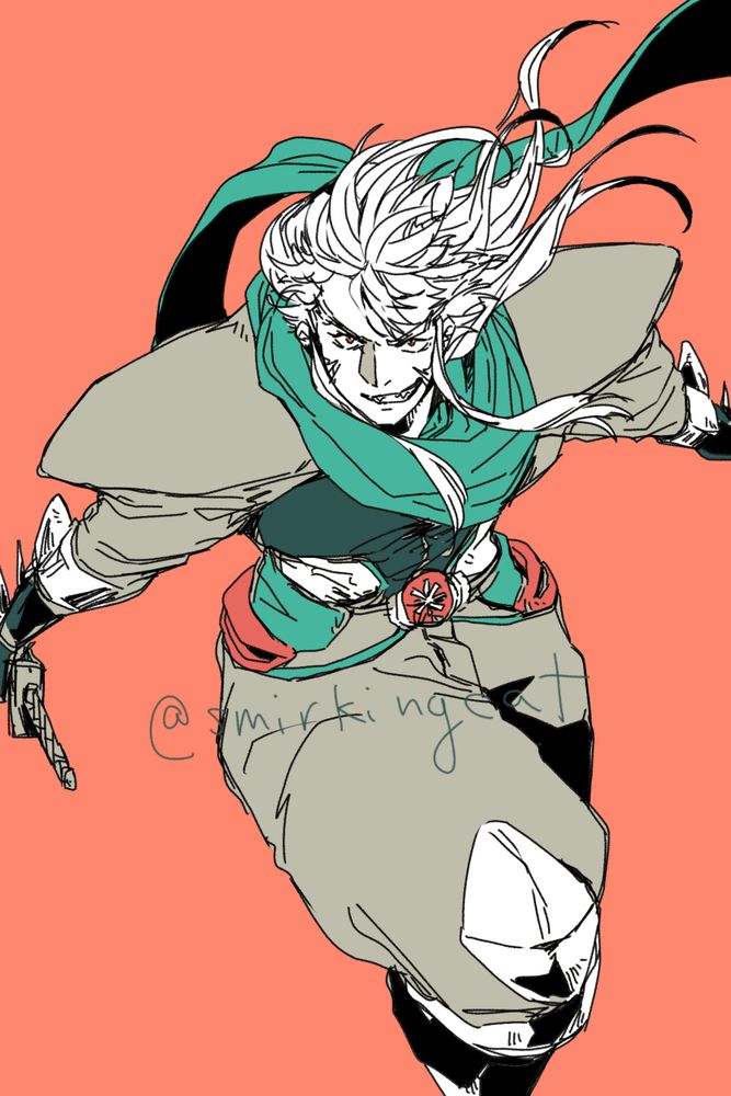 Fan art of Hayato Narugami from Axel City 2, running towards viewer with katana in one hand.