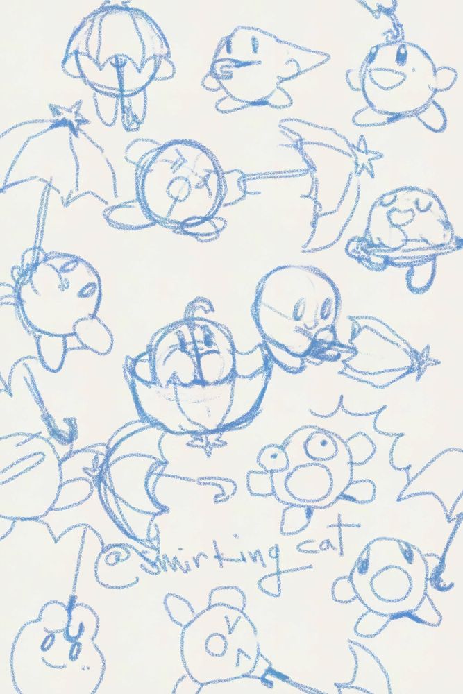 Sketches of Kirby with a parasol.