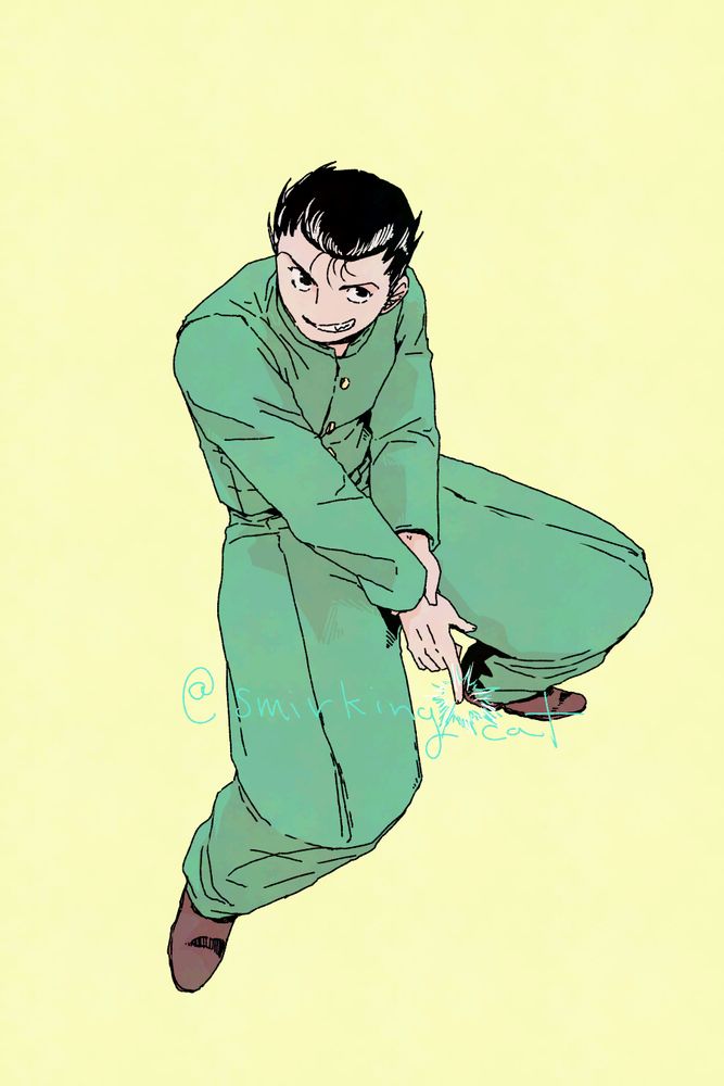 Fan art of Yusuke Urameshi from the Yu Yu Hakusho series, charging up his finger gun.