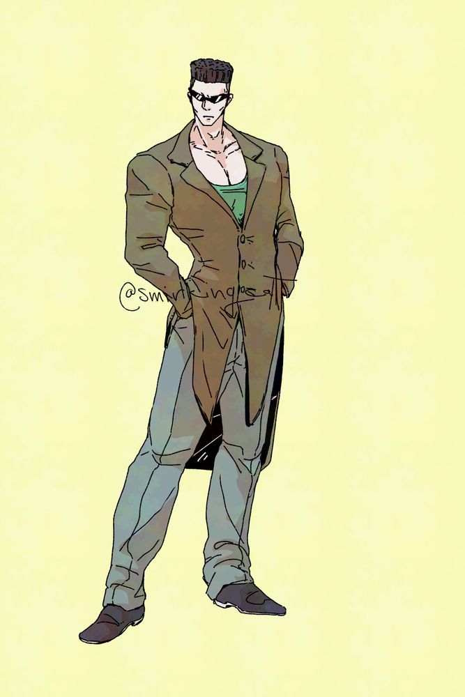 Fan art of Younger Toguro from Yu Yu Hakusho, standing and looking chill and normal. 