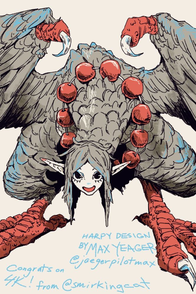 Draw this in your Style challenge drawing done of @jaegerpilotmax.bsky.social‬ 's harpy design.