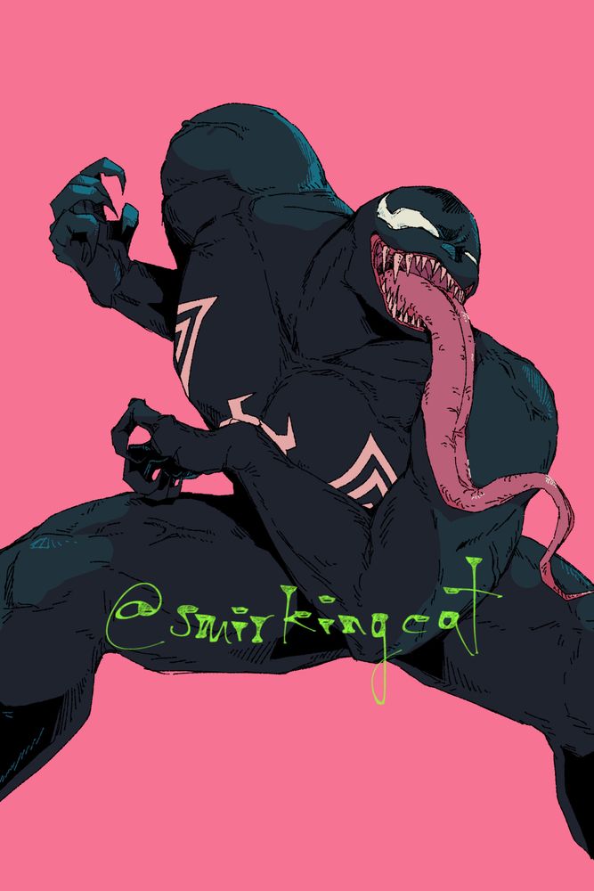 Fan art of Venom from Marvel versus Capcom Infinite, ready to fight and their long tongue sticking out.