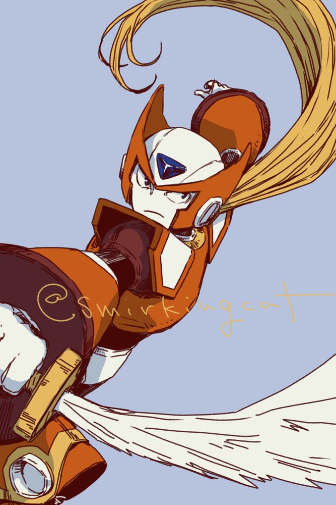 Fan art of Zero from Mega Man, slicing and dicing with his sword. 