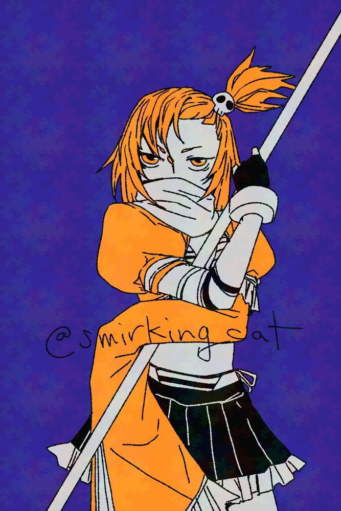 Fan art of Jokou from Koihime Muso series, hugging the handle of her big axe. 