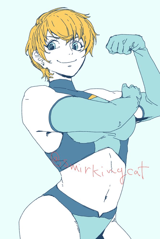 Fan art of Cathy Wild from Asuka 120% in a strong arm showing pose.