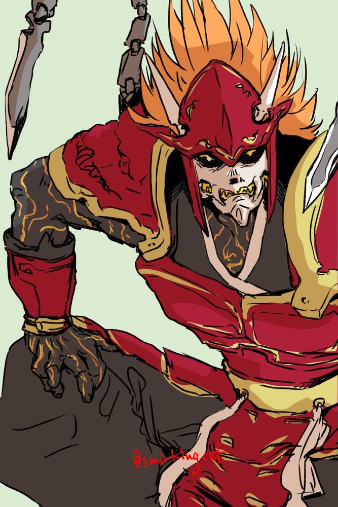 Fan art of Garuda from Fighting EX Layer sitting.