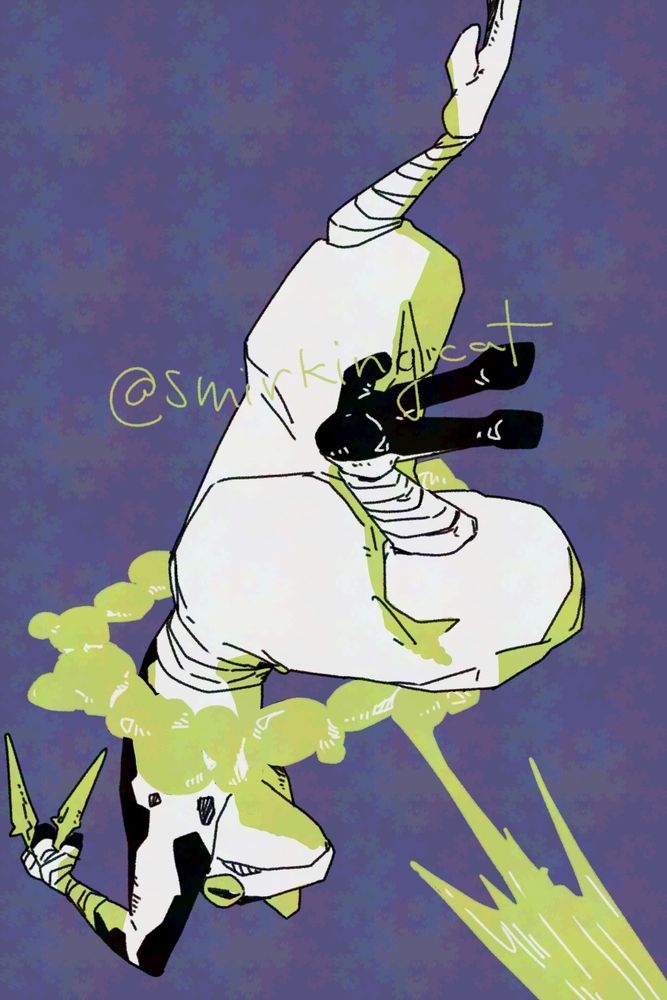 Fan art of Ranno, upside down and mid air, shooting from the ring around him.