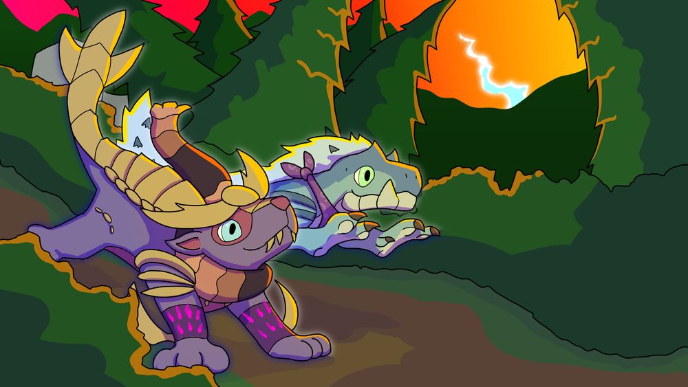 The Magnamalo and Tobi-Kadachi explorers rush through the Deep Woods, following a trail of wispy light. A monster needs their help! But what awaits them? It's a mystery!

(I am so tired lol, see you next week :3)