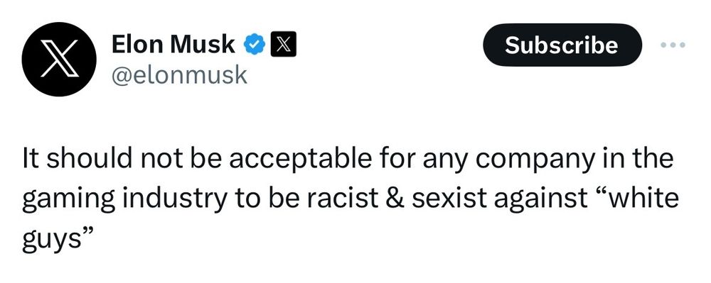 It should not be acceptable for any company in the gaming industry to be racist & sexist against “white guys”