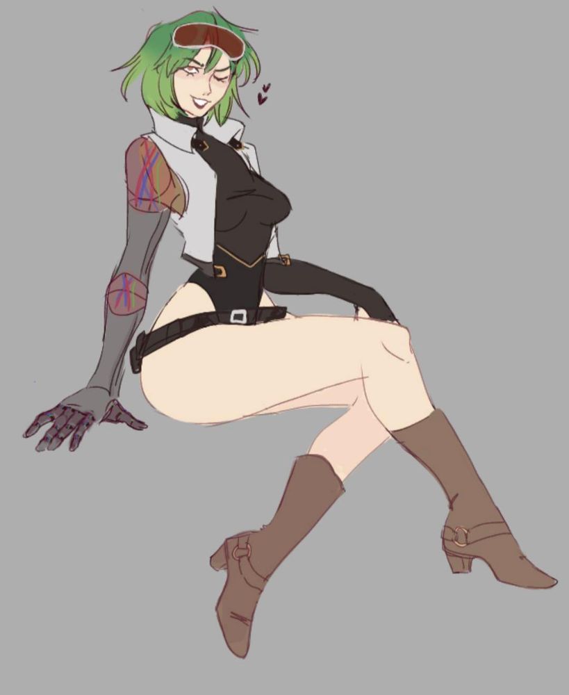 The character Shen Mi from The Space Pirate. She's winking at the viewer, who may respond with some variation of "where are her pants?!".
