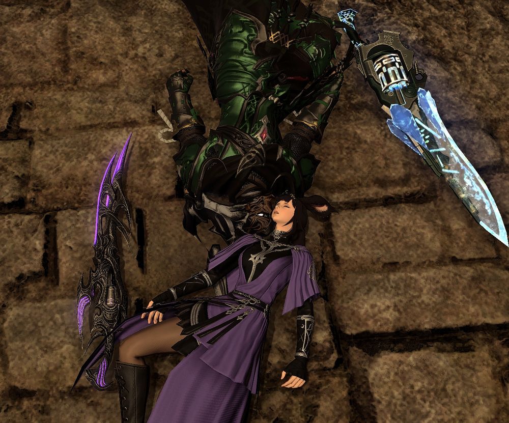 My FFXIV oc Adria and my friends wol dead on the ground from a CE engagement in the 7.2 relic zone