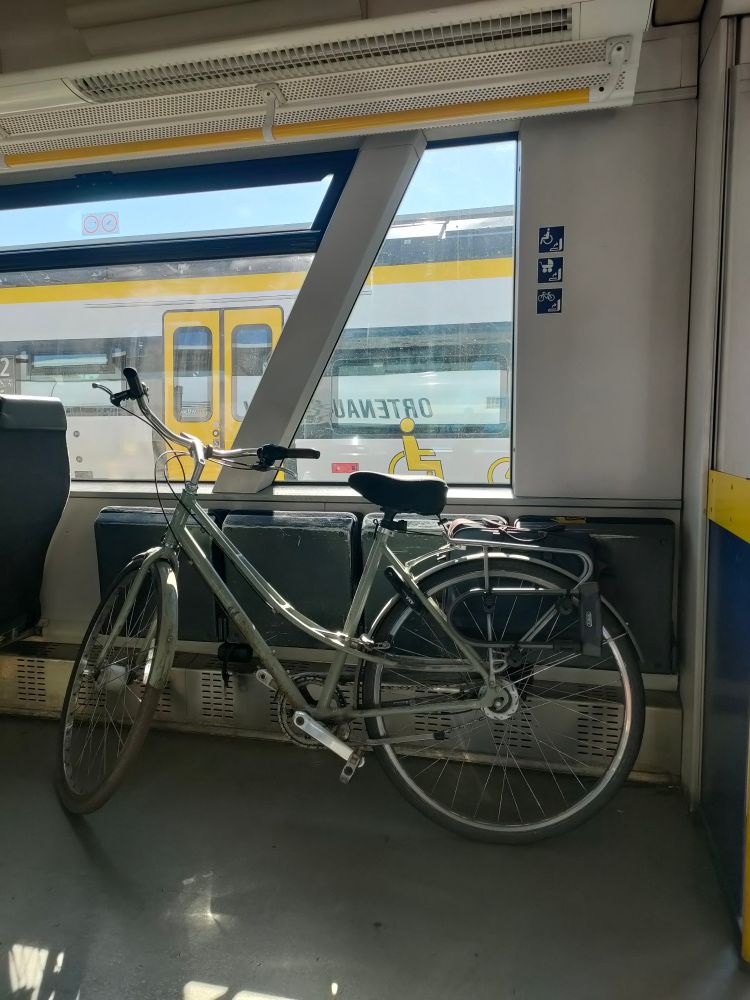 Vélo placé dans l'emplacement mixte vélos/PMR du train Offenburg-Kehl