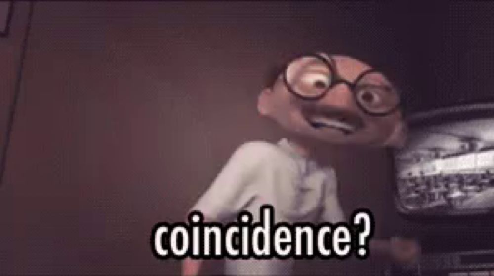 a cartoon character with glasses is laughing and saying `` coincidence ? '' .