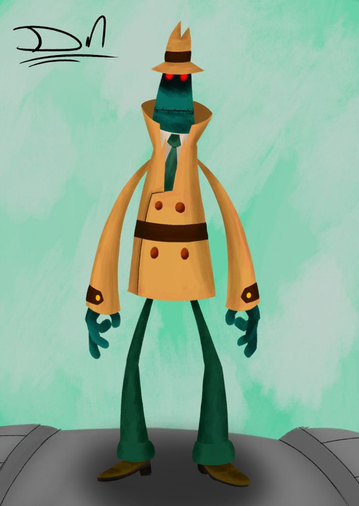 a digital painting of a g-man from psychonauts, standing ominously on the street