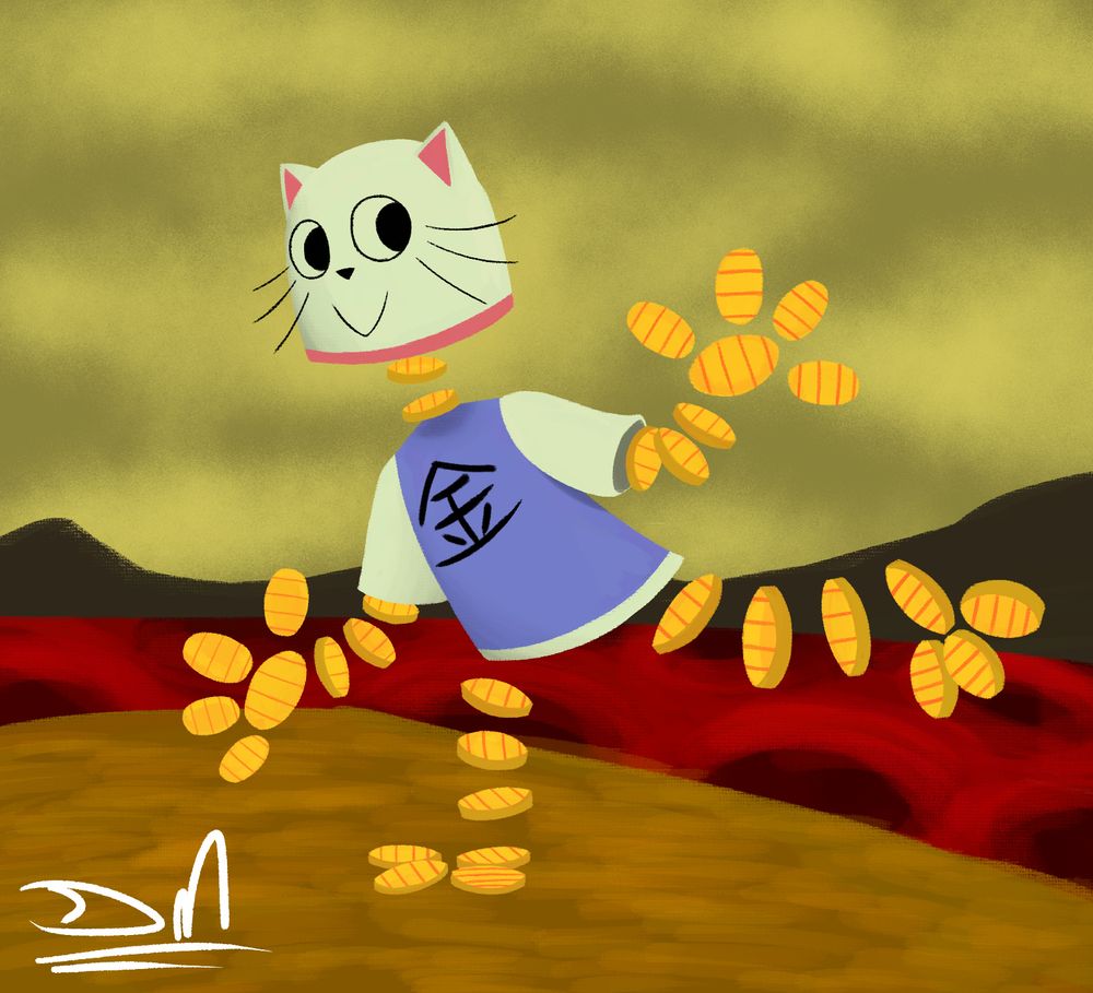 A digital painting of kane from ena: dream bbq striking a pose in front of the ocean of blood