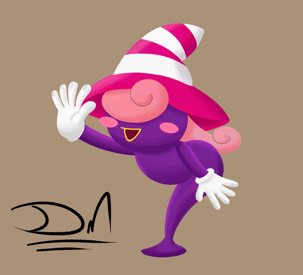 a digital painting of vivian from paper mario: the thousand year door waving happily
