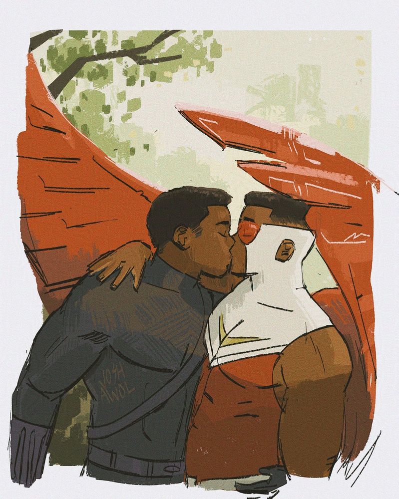 T'Challa and Sam touch lips