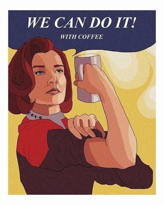 Captain Janeway meme, "We can do it! With coffee"