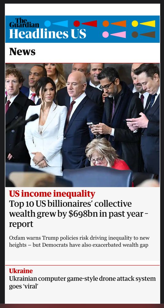 Headline today in The Guardian: “Top 10 US billionaire’ collective wealth grew by $698bn in past year…”