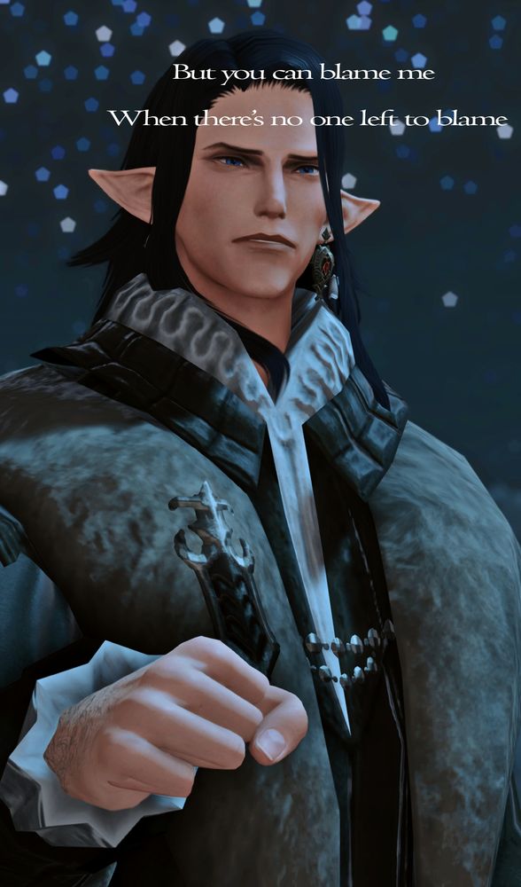Implied that Artoirel is looking at Haurchefant with his hand half-raised and a sad expression on his face. Lyrics to Always Gold hang above his head. 