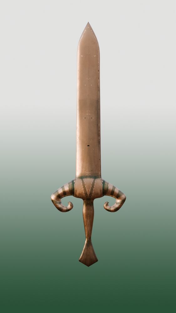 a bronze sword with horns for a crossguard