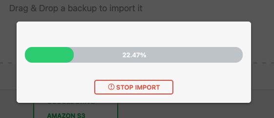 All-in-One WP Migrate's Import progress bar, showing 22.47%