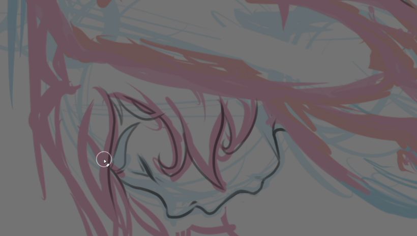 Sketch of Ditz, mouth open, face turned down leaning against a wall. 