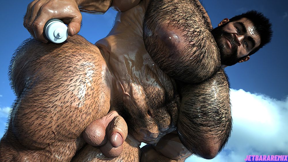 Chen, oiled up and looking at the camera.