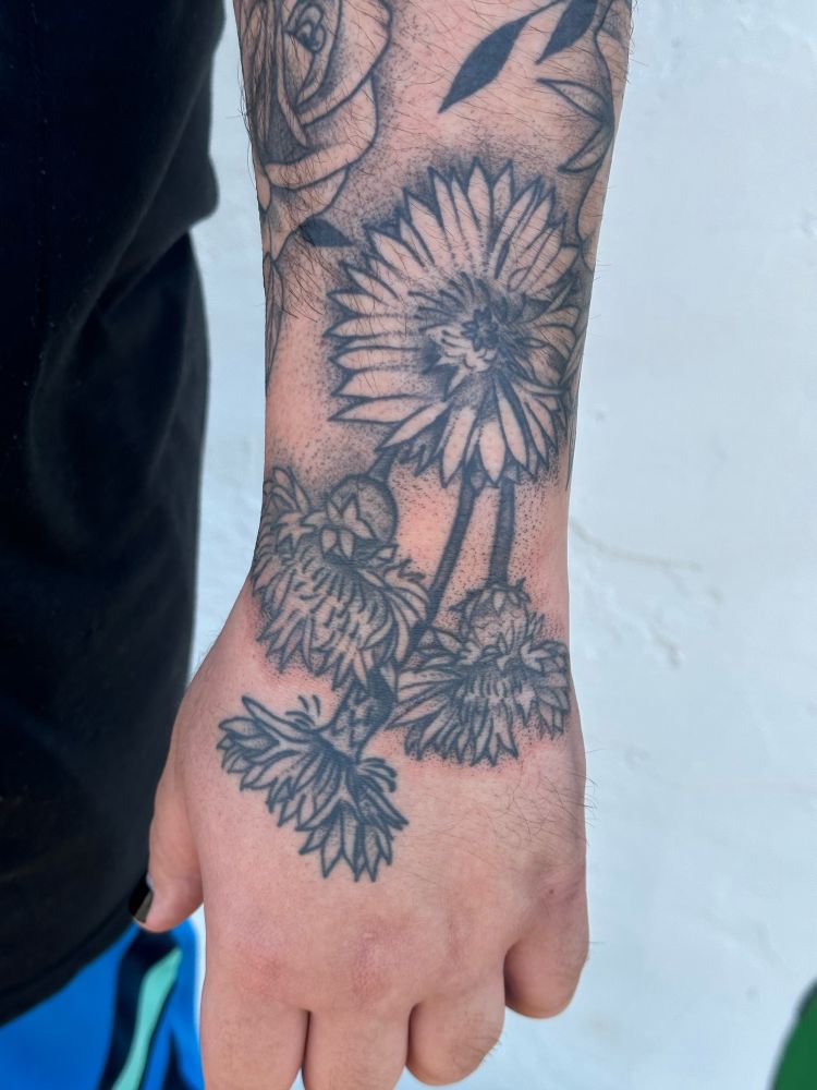 pic of the back of my hand/wrist area showing off the shading added behind the flowers