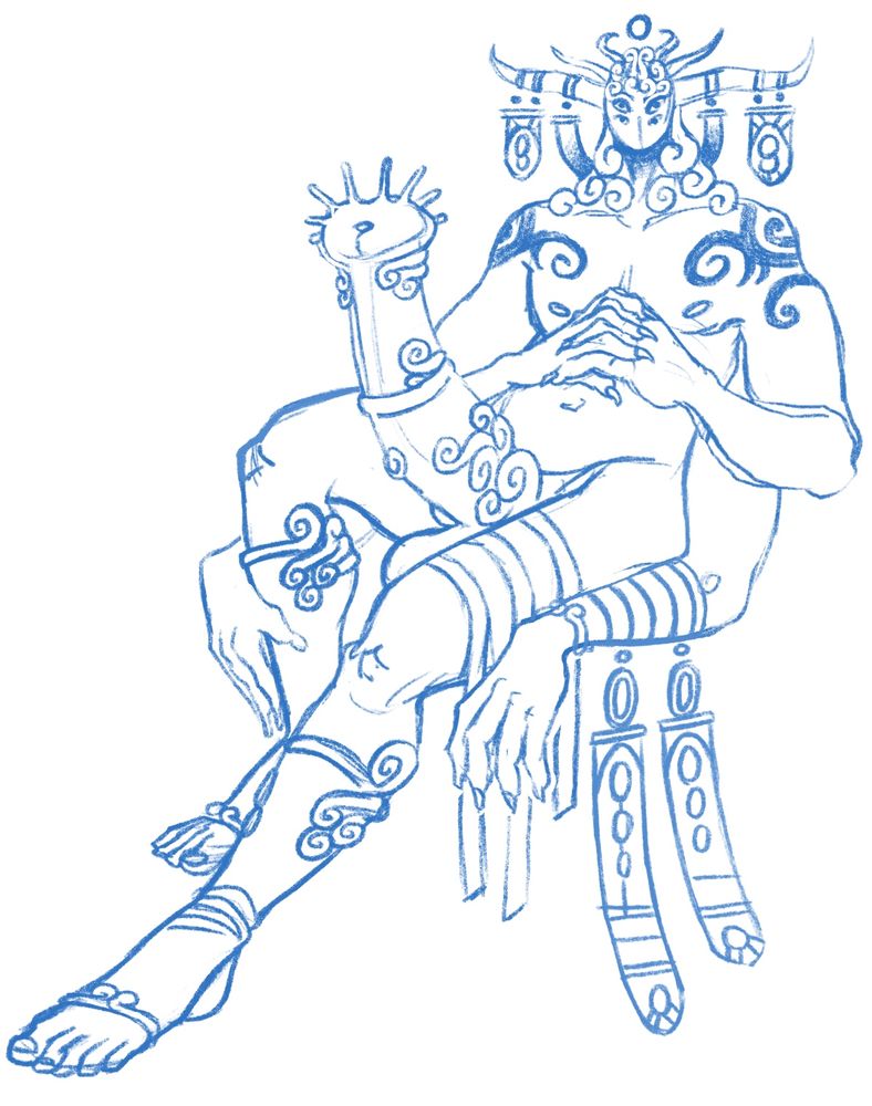 Same sketch as two posts up, only now the demon has an extra set of arms. They rest easy in harmony with the rest of the body.
