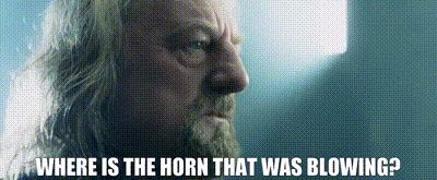 A gif of Theoden from the Lord of the Rings with the caption “Where is the horn that was blowing”