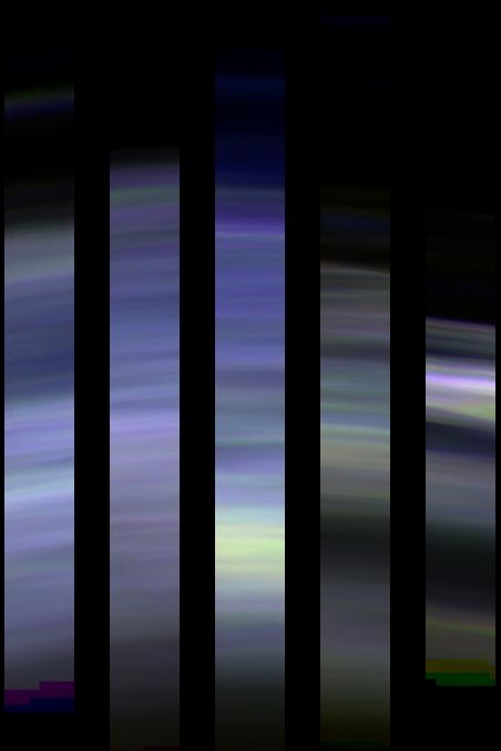 Bandes verticales de différentes nuances de bleu et violet, séparées par des espaces noirs, créant un effet de dégradé coloré.