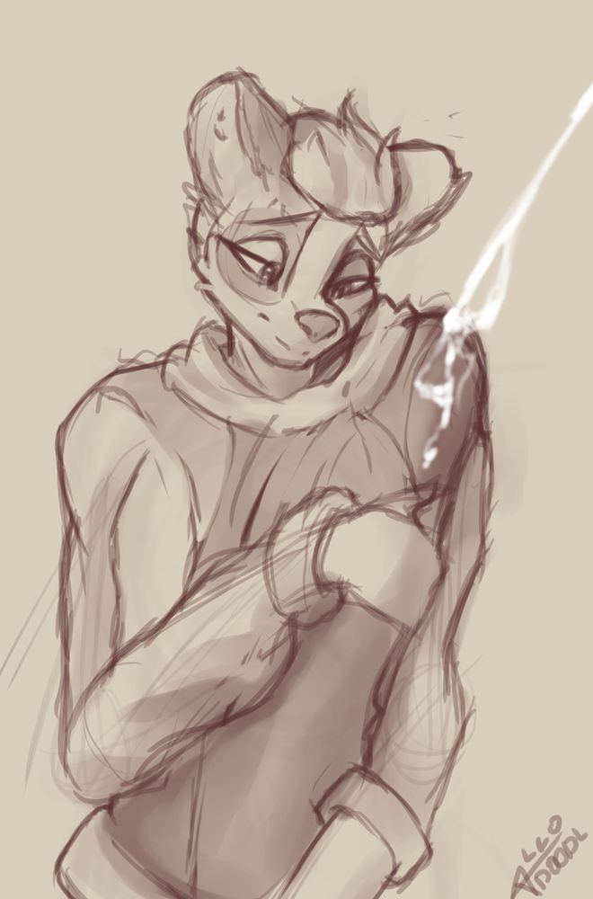 Carlos holding his hyper dick with two hands, as he cums through his hoodie