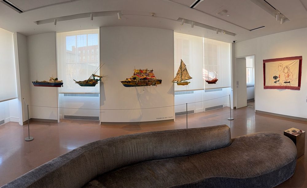 Panoramic shot of multiple ships made of objects