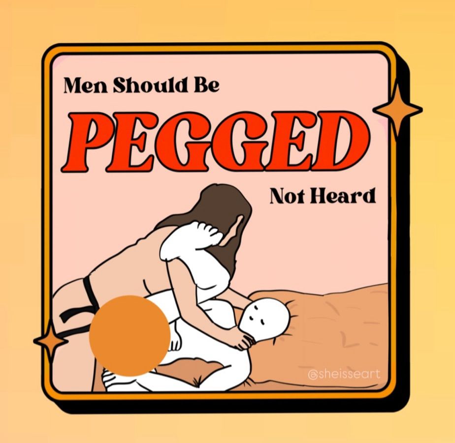 Art depicting woman pegging man with caption ‘men should be pegged not heard’