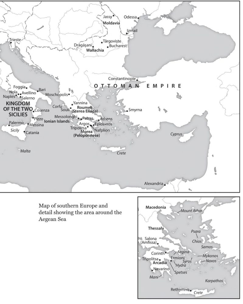 Map of southern Europe and detail showing the area around the Aegean Sea