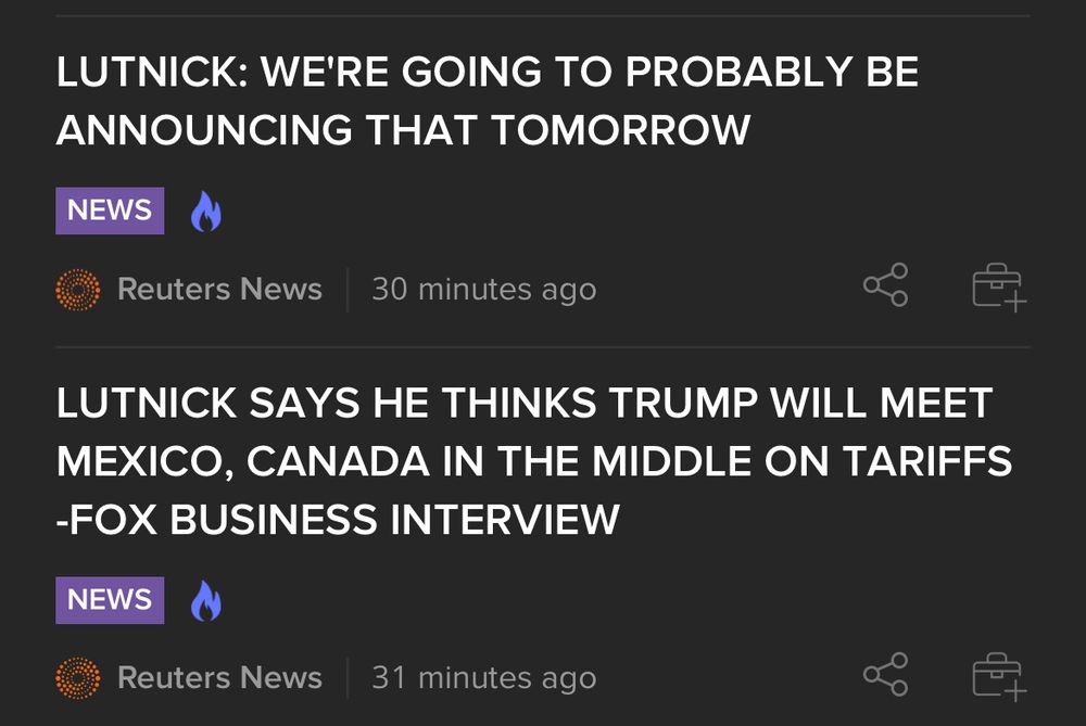 Reuters snaps of Lutnick comments on Fox Business 
