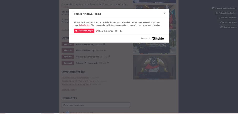ad astra download page, no downloads.