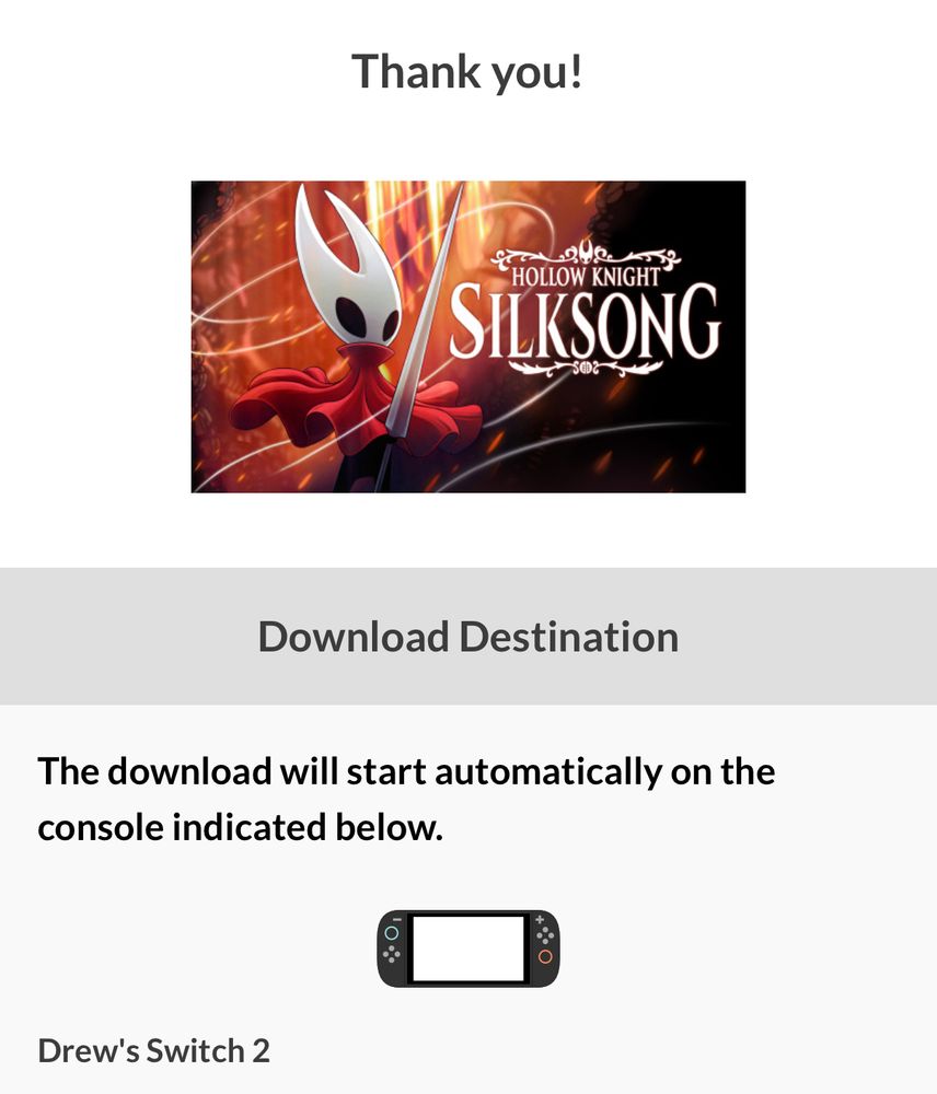 Screenshot showing Hollow Knight: Silksong confirmed purchase