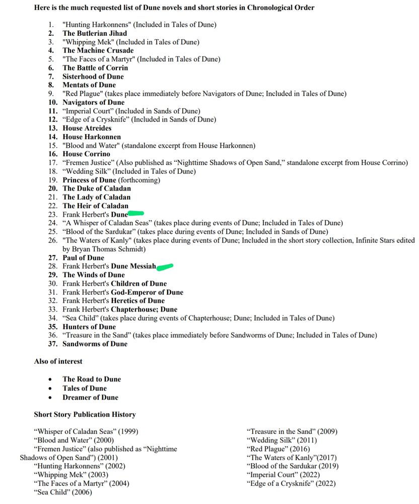 Chronological Dune Reading order