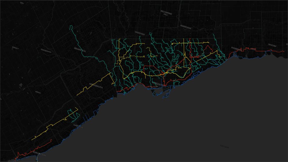 Map of Metroscapes walks in the Greater Toronto Area.