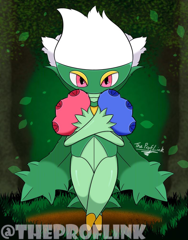 Artwork of the Pokémon Roserade in a forest setting