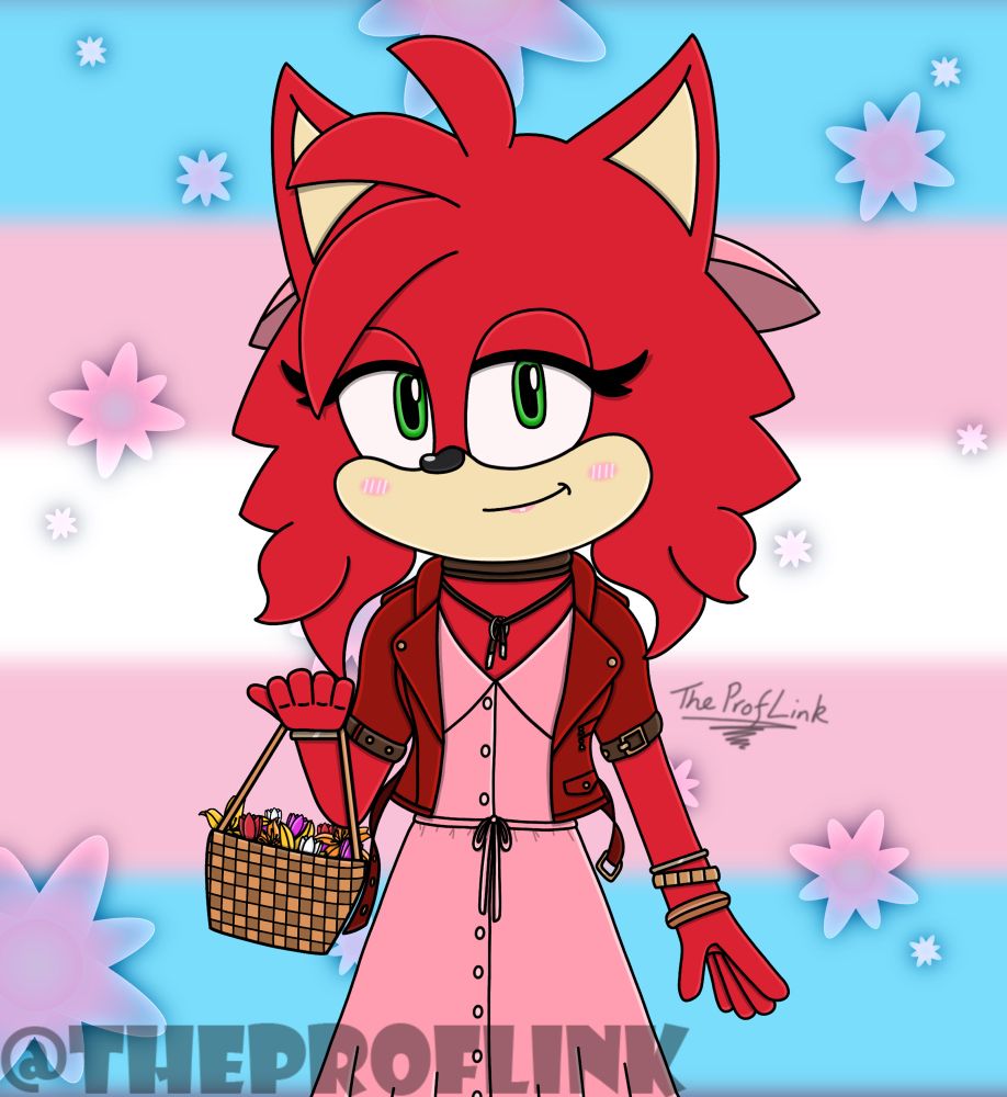 Artwork of NightSkye27’s Sonic OC dressed as Aerith Gainsborough from the Final Fantasy series