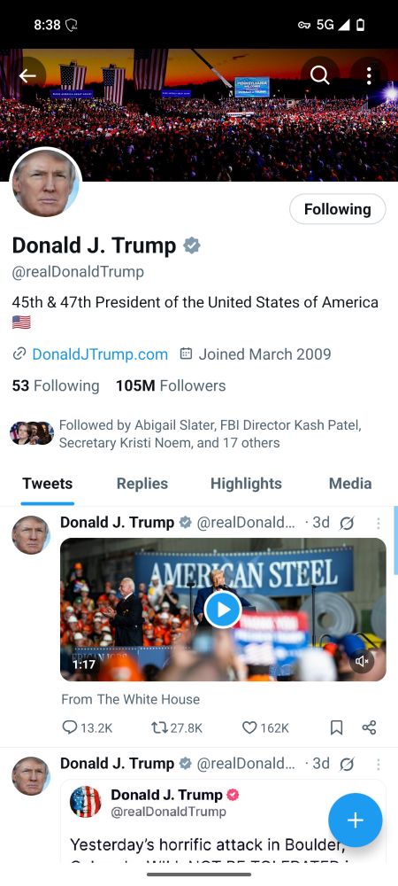 Combatting misinformation by noting that @realDonaldTrump is not banned on X/Twitter 
