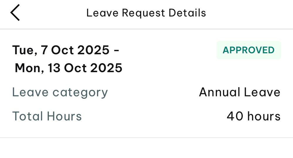 Screenshot detailing that I have approved leave for the period of 7 Oct to 13 Oct