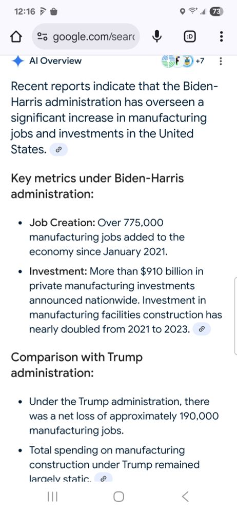 Just one metric you and your savior are lying about. Trump is big on AI. So here's what AI thinks about his record on bringing jobs back. 