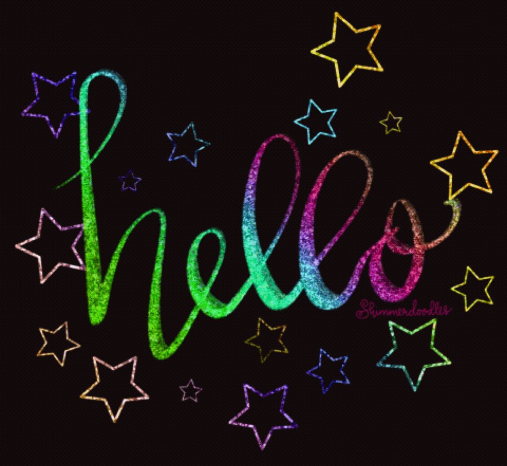 the word hello is surrounded by colorful stars