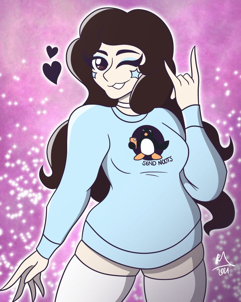 Digital Illustration, Send Noots Jamie, featuring a Pingu meme top and white thigh highs, drawn by BWizzyArt (2021)
